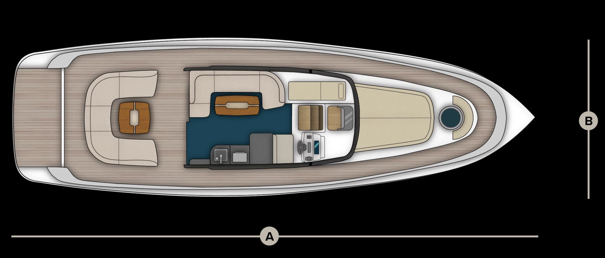Deck-level plan drawing of the Wia 450 Cabrio.