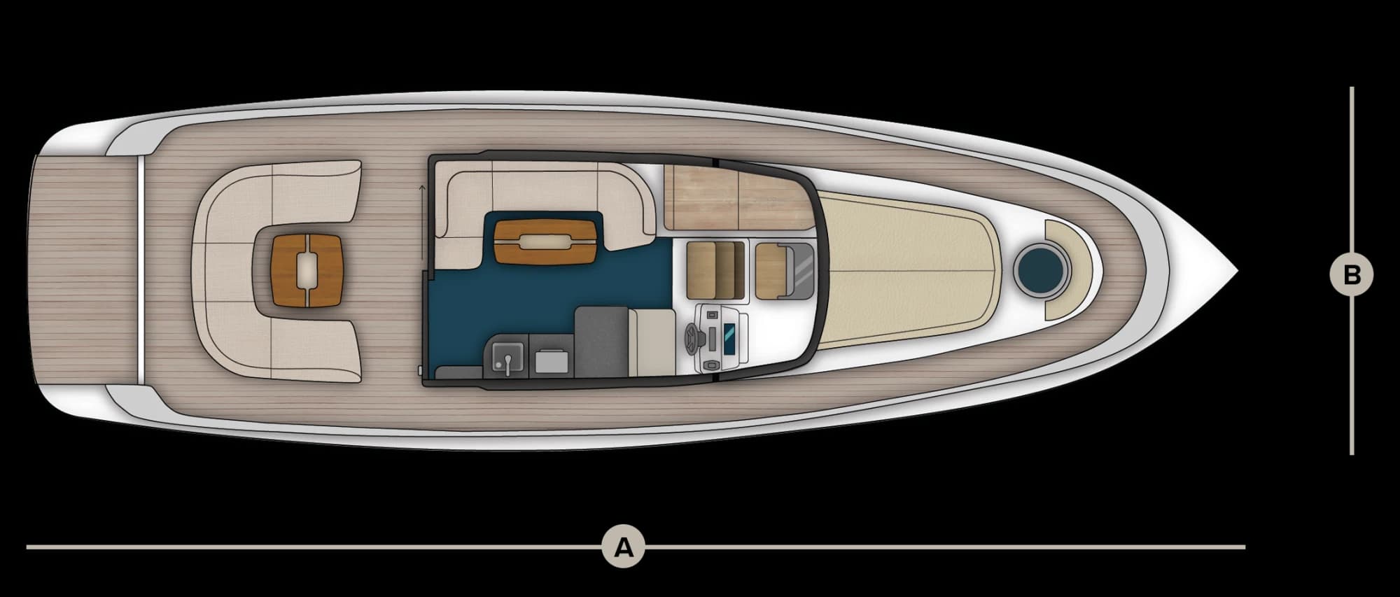 Deck-level plan drawing of the Wia 450 HardTop.