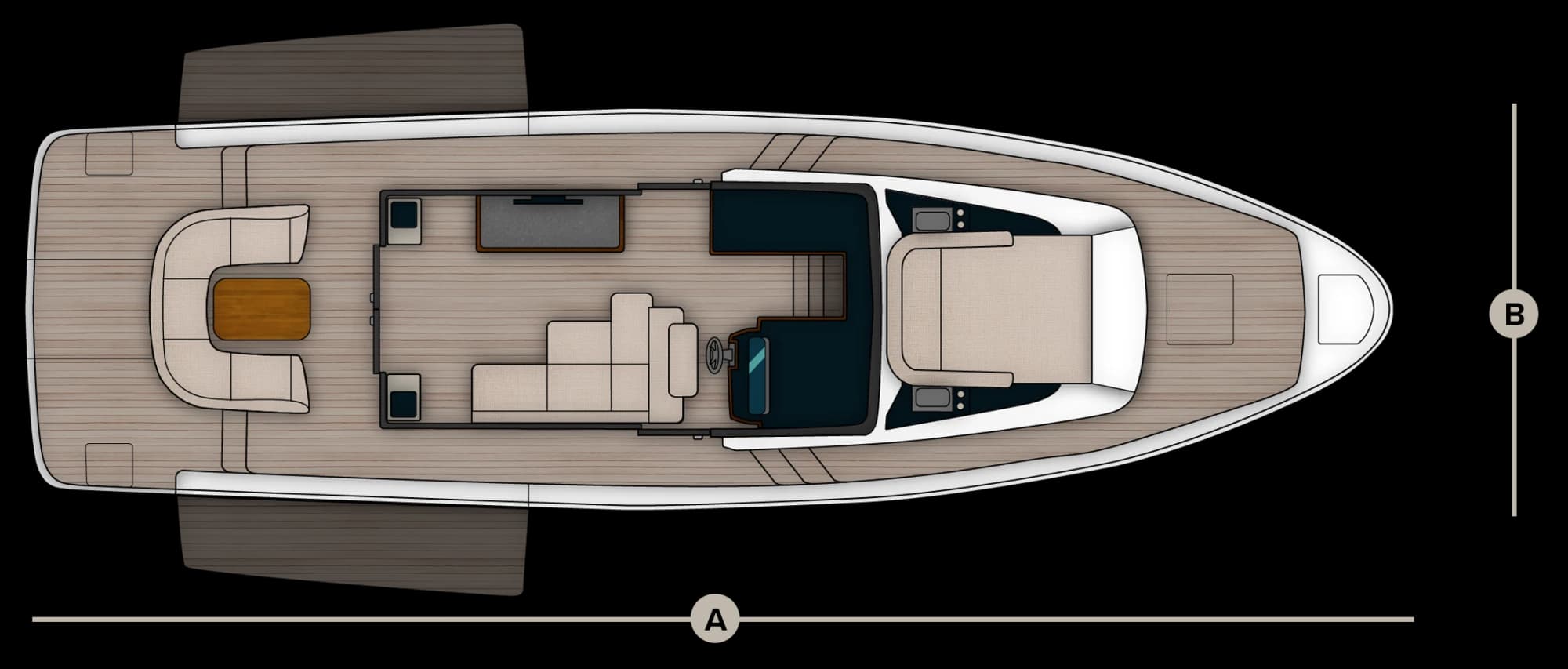 Deck-level plan drawing of the Wia 520 HardTop.