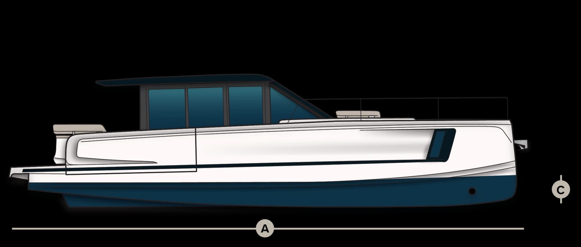 Side-view line drawing of the Wia 520 HardTop hull.