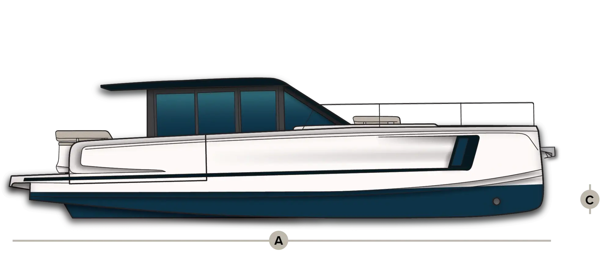 Seitenriss-Zeichnung des Rumpfes der Wia 520 HardTop.